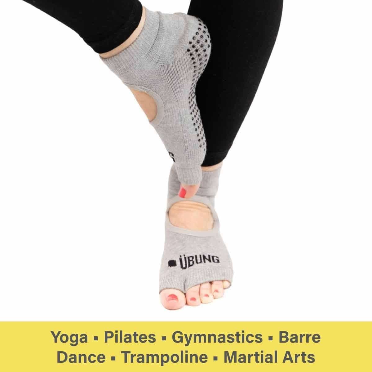 Ubung Grey Yoga CAL173 Non Slip Open Toe Socks Packs of 12 Size 4-9 UK Size
