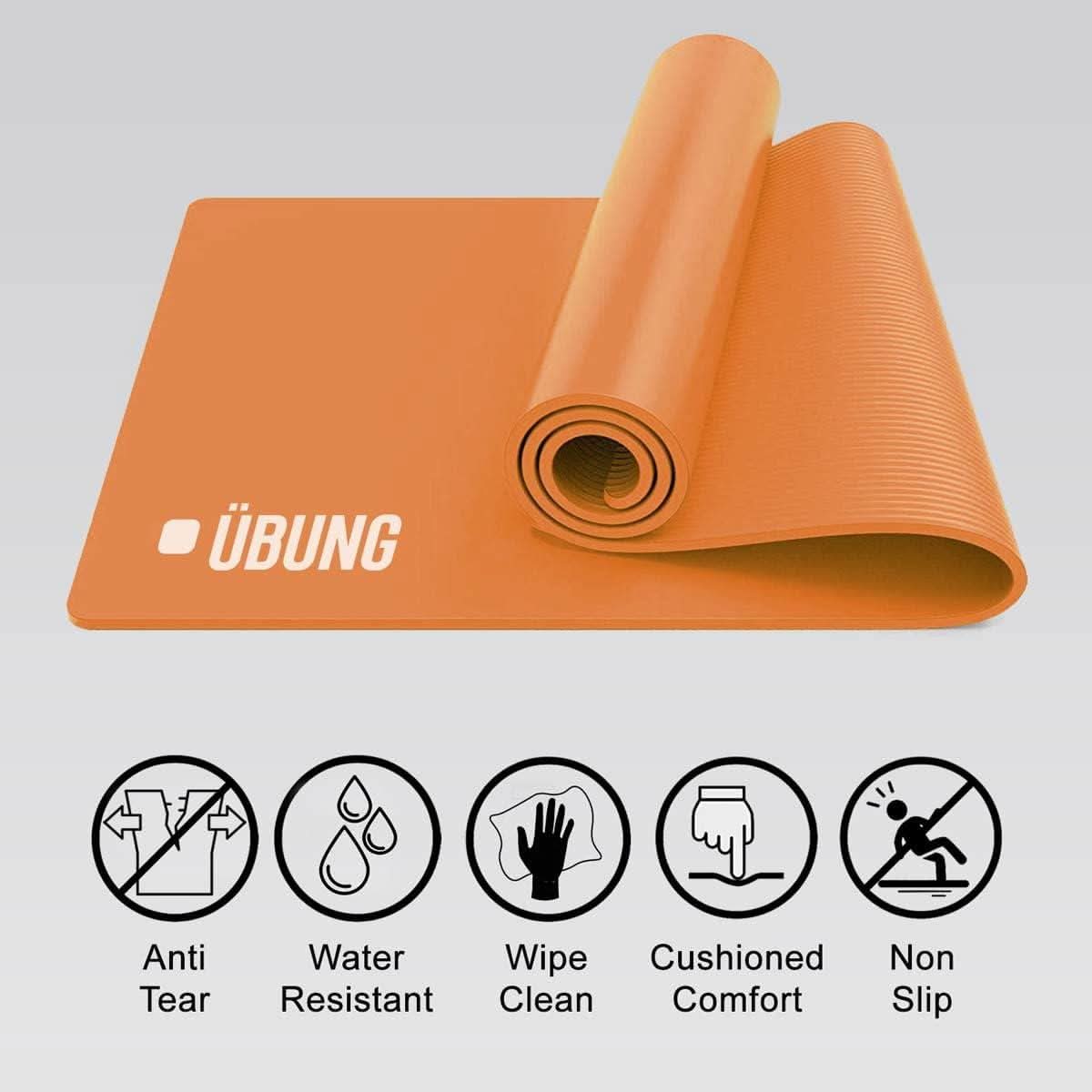 UBUNG 10mm Non-Slip Yoga Mat with Carry Strap – Orange