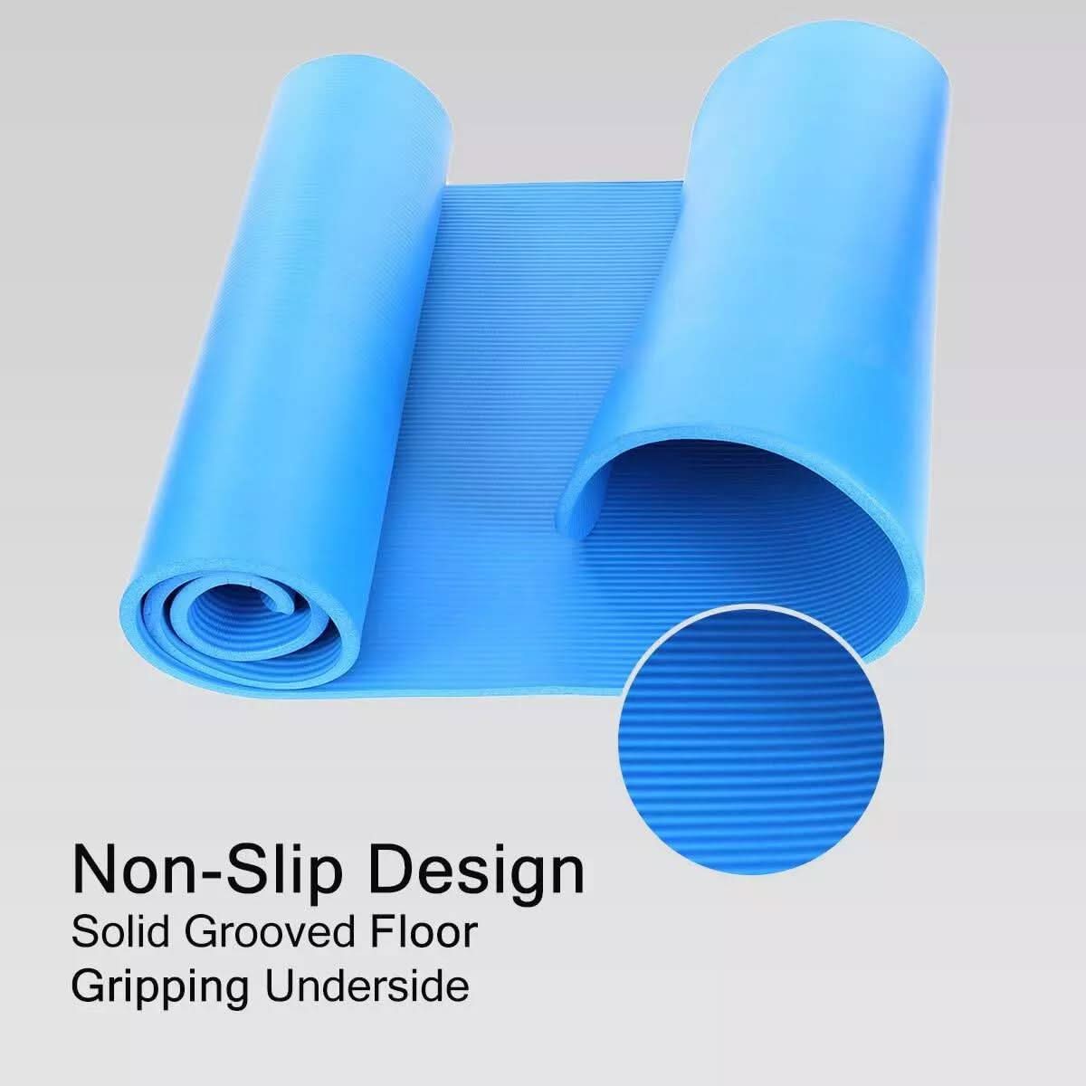 UBUNG Yoga Mat Non Slip with Carry Strap 10mm Thick Exercise Mat for Home Workouts Pilates Yoga Blue