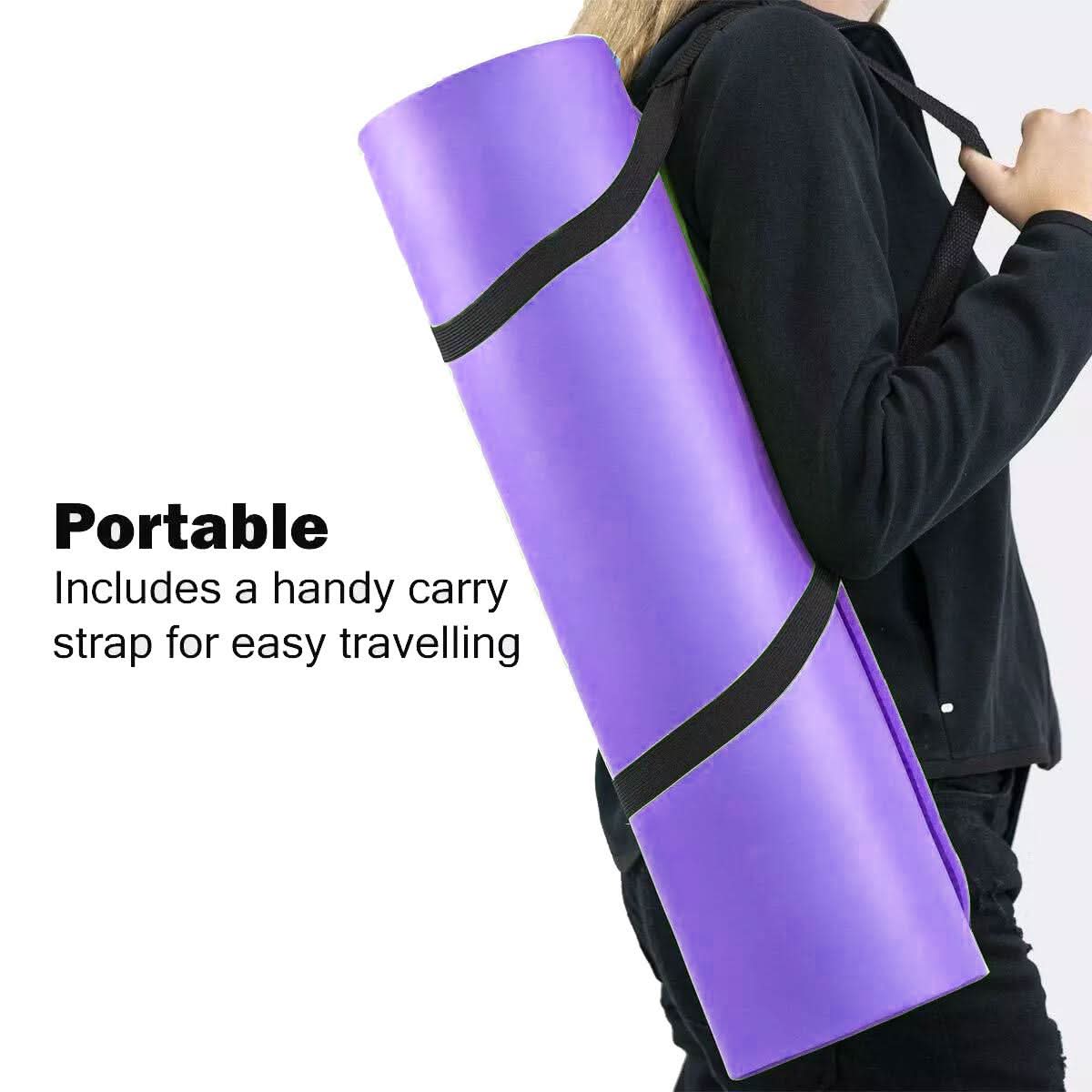 UBUNG Yoga Mat Non Slip with Carry Strap 10mm Thick Pilates Yoga Purple