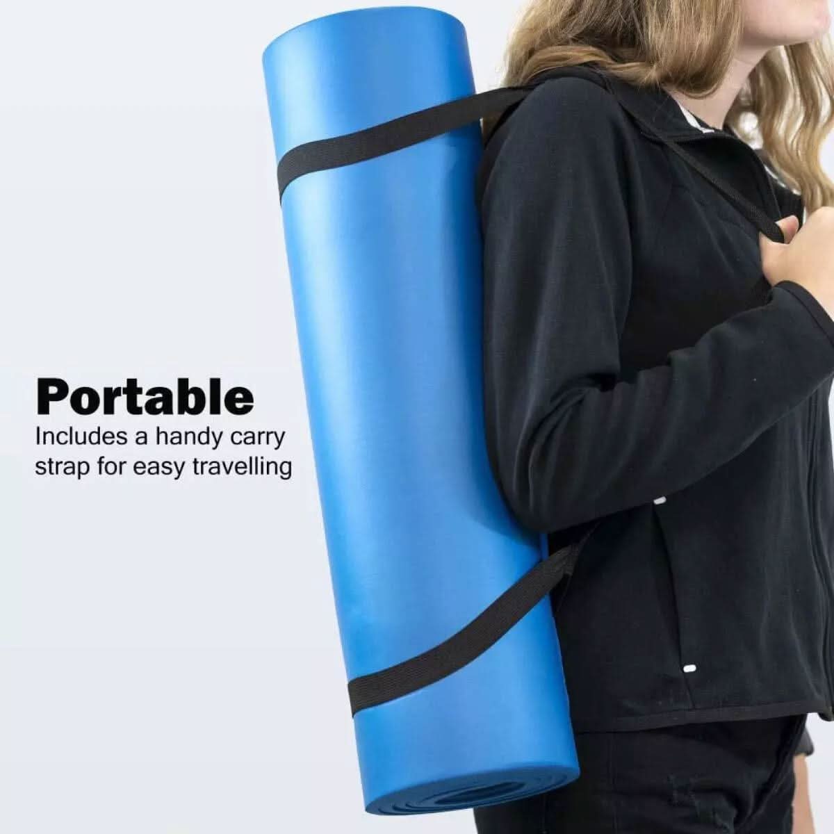 UBUNG Yoga Mat Non Slip with Carry Strap 10mm Thick Exercise Mat for Home Workouts Pilates Yoga Blue
