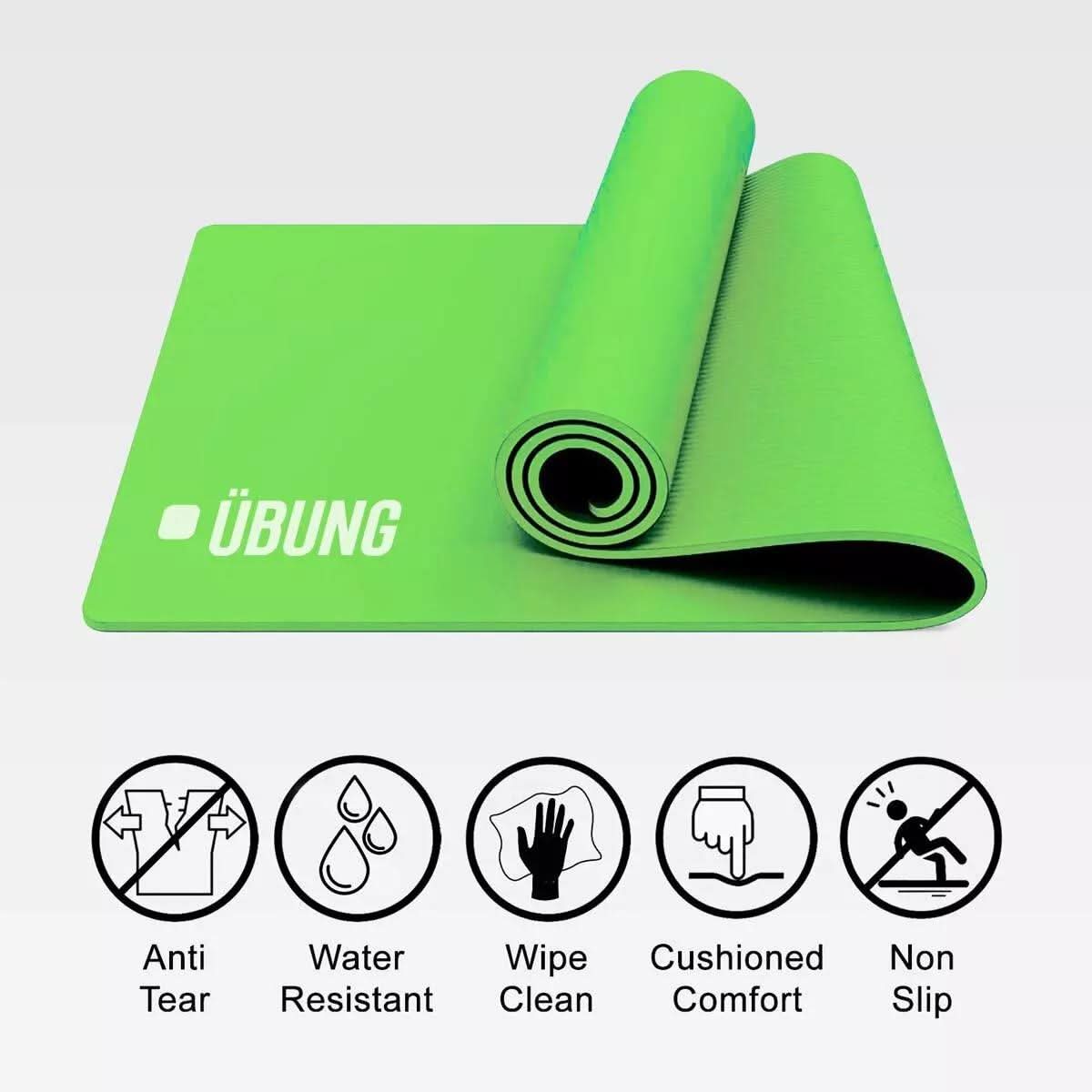 UBUNG 10mm Non-Slip Yoga Mat with Strap – Green