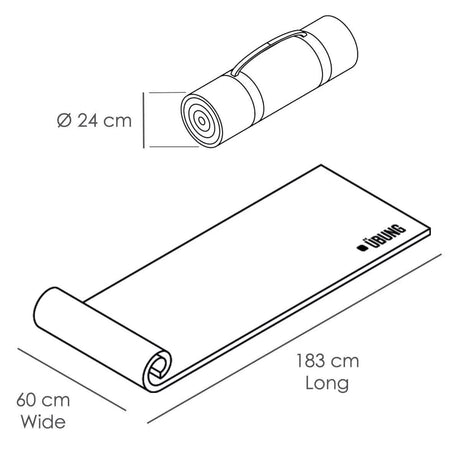 Calitek non-slip yoga mat with strap measuring 183 cm long and 60 cm wide for secure workouts