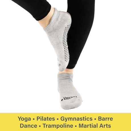 Gray women's yoga grip socks with non-slip soles for yoga Pilates gymnastics and martial arts