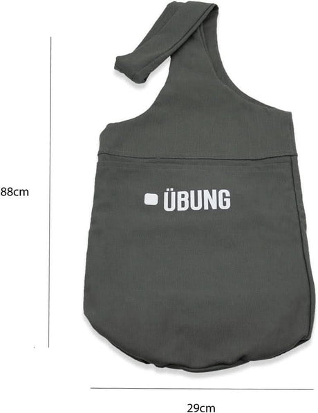 Calitek yoga kit bag with pockets in dark gray featuring ÜBUNG logo and adjustable shoulder strap