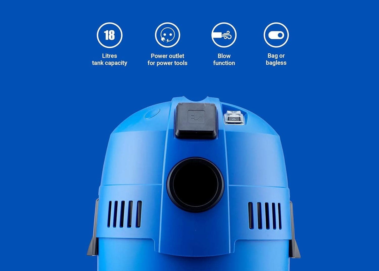 Nilfisk Buddy II Wet and Dry Vacuum for Indoor & Outdoor 18L 1200W Blue