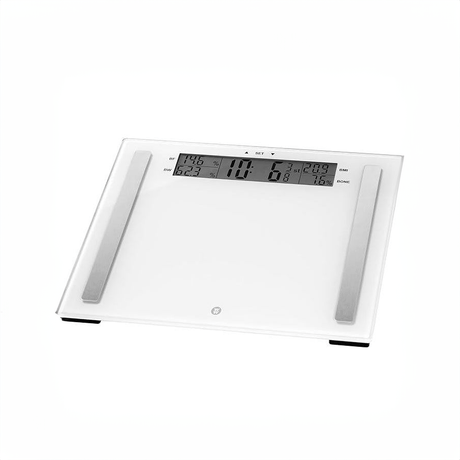 Weight Watchers glass scale with digital display and sleek white design for accurate body measurements