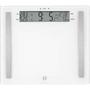 Weight Watchers glass scale with digital display showing weight and body metrics