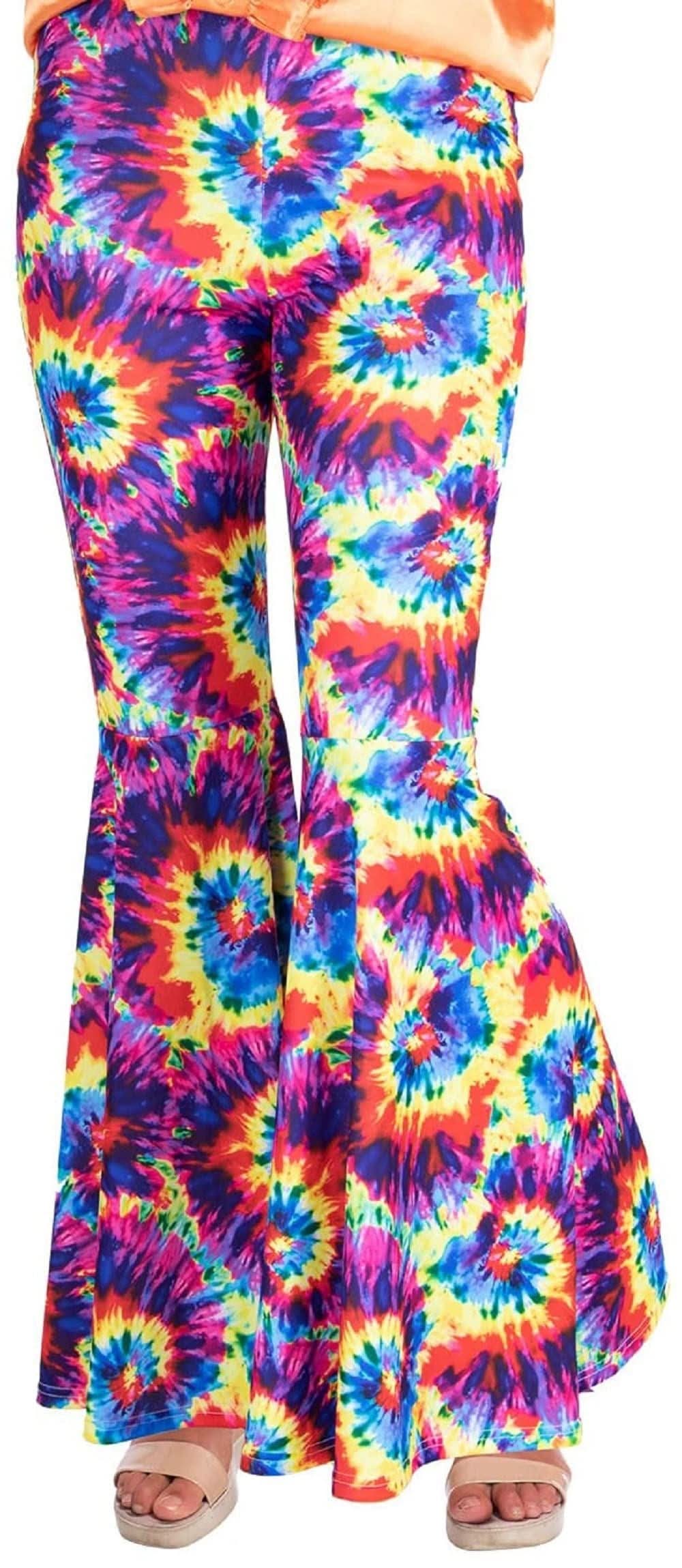 Women's Rainbow Tie Dye Disco Flares - S