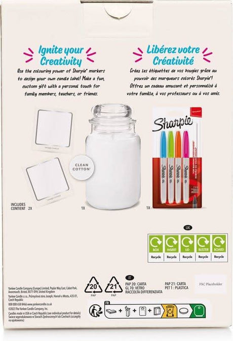 Custom Yankee Candle gift kit with blank candle label and Sharpie markers for personalized creativity