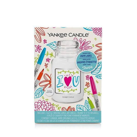 Custom Yankee Candle gift kit with blank label and Sharpie markers for personalized decoration