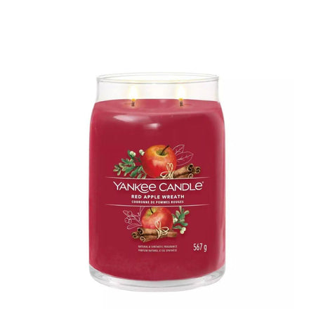 Yankee Candle Red Apple Wreath large jar candle with two wicks and festive apple and cinnamon design