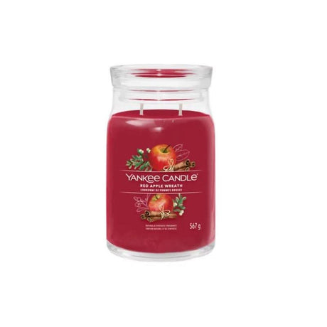 Yankee Candle Red Apple Wreath large jar candle with red wax and apple cinnamon design