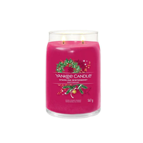 Yankee Candle Sparkling Winterberry scented large jar candle with festive red color and two wicks