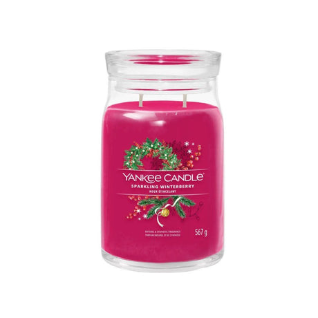 Yankee Candle Sparkling Winterberry large jar candle with festive red wax and holiday wreath label