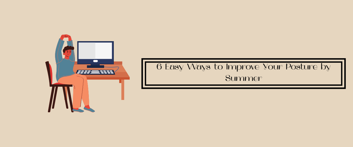 Illustration of a person practicing posture improvement at a desk with a computer