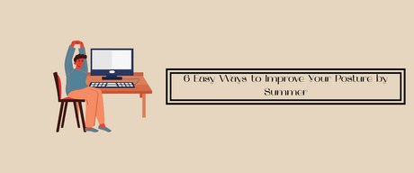 Illustration of a person practicing posture improvement at a desk with a computer