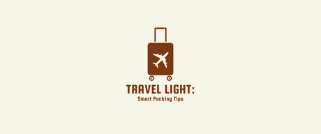 Infographic on smart packing tips for traveling light with a suitcase and airplane icon