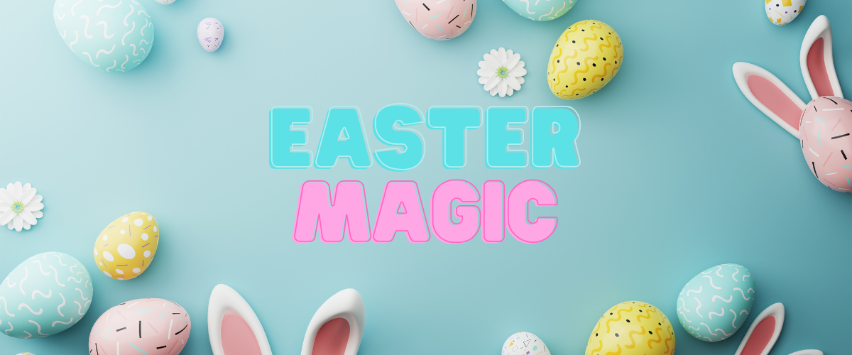 Colourful Easter decorations with eggs and bunnies for Easter 
