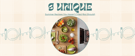 Top view of fresh ingredients and kitchen tools preparing unique summer recipes for home cooks