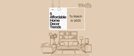 Illustration of living room setup showcasing affordable home décor trends 2025 with modern furniture and decor