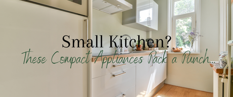 Stylish small kitchen with blog title in earth tones
