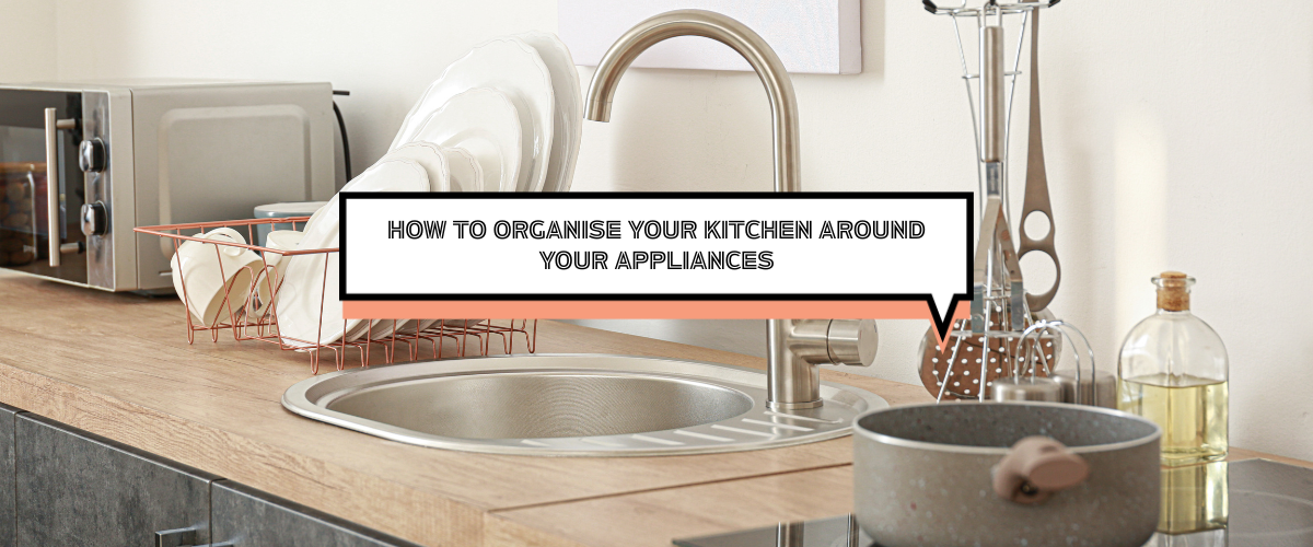 Modern kitchen scene showing blog title 