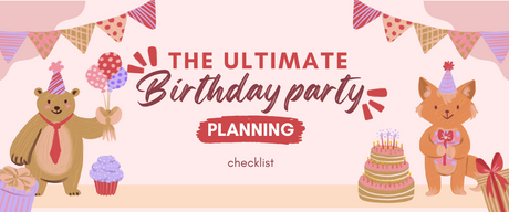 Colourful design featuring animals, balloons, and cake for a birthday 