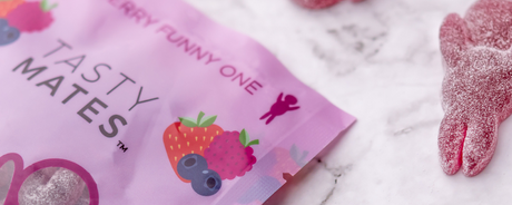 Tasty Mates gourmet sweets vegan candy in colorful packaging with fruity flavors for guilt-free snacking