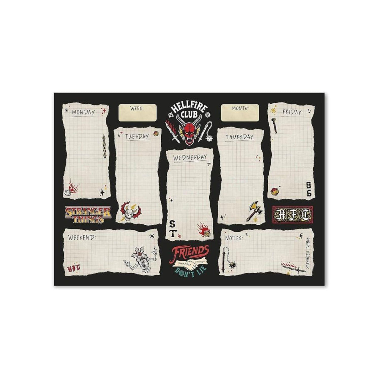 Stranger Things Hellfire Club A4 Weekly Planner Notepad