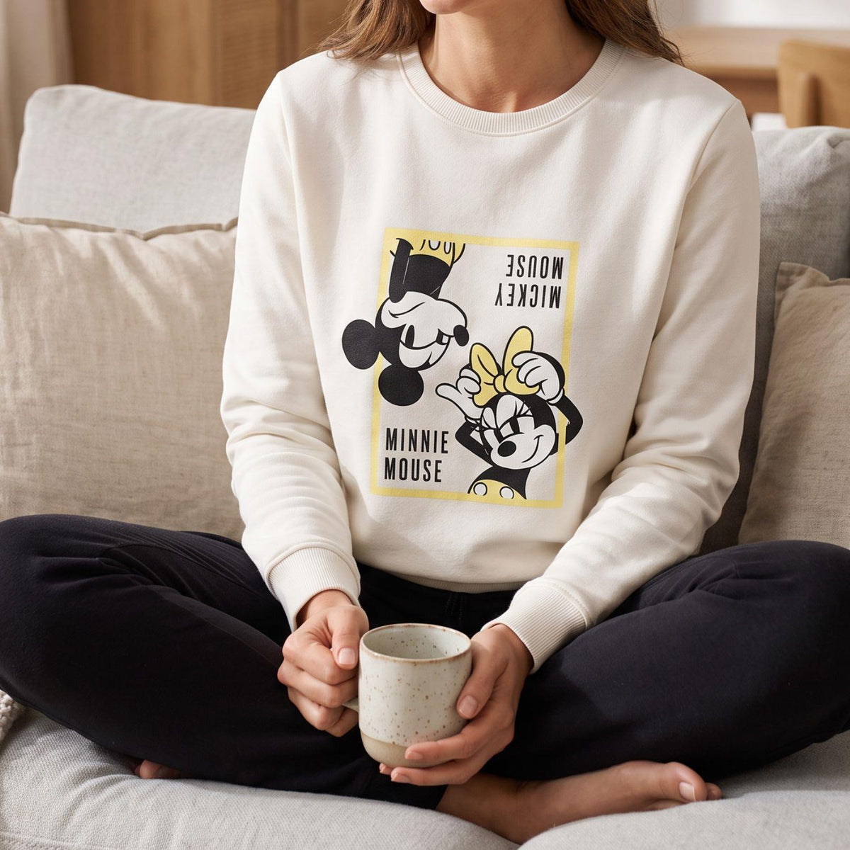 Women's Mickey & Minnie Mouse Jumper 100% Cotton French Terry Size XXL White