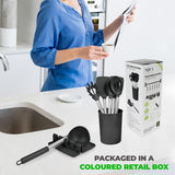 8 Piece Silicone Kitchen Utensil Set with Storage Bucket Black