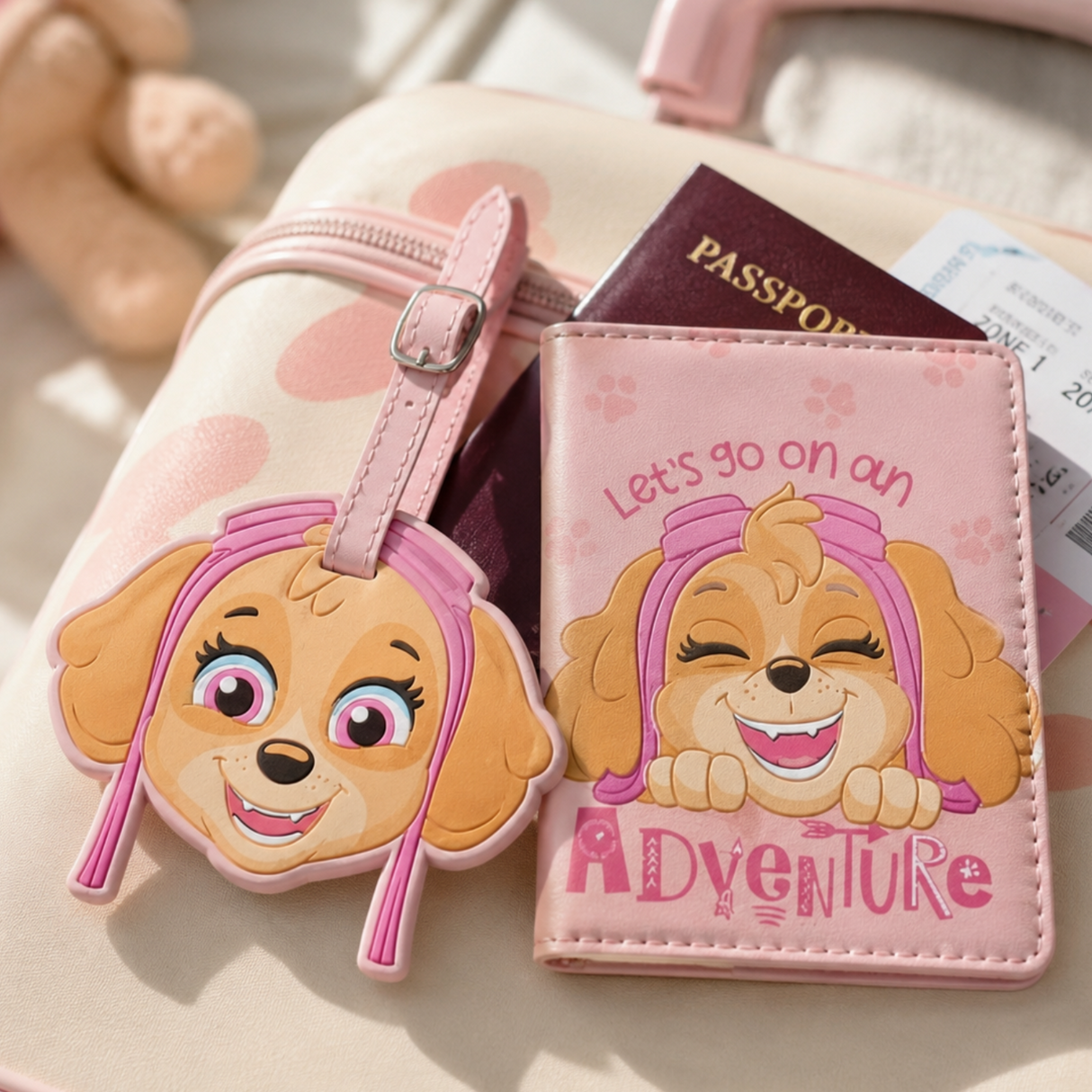 Paw Patrol Skye PU Leather Passport and Luggage Tag Pink
