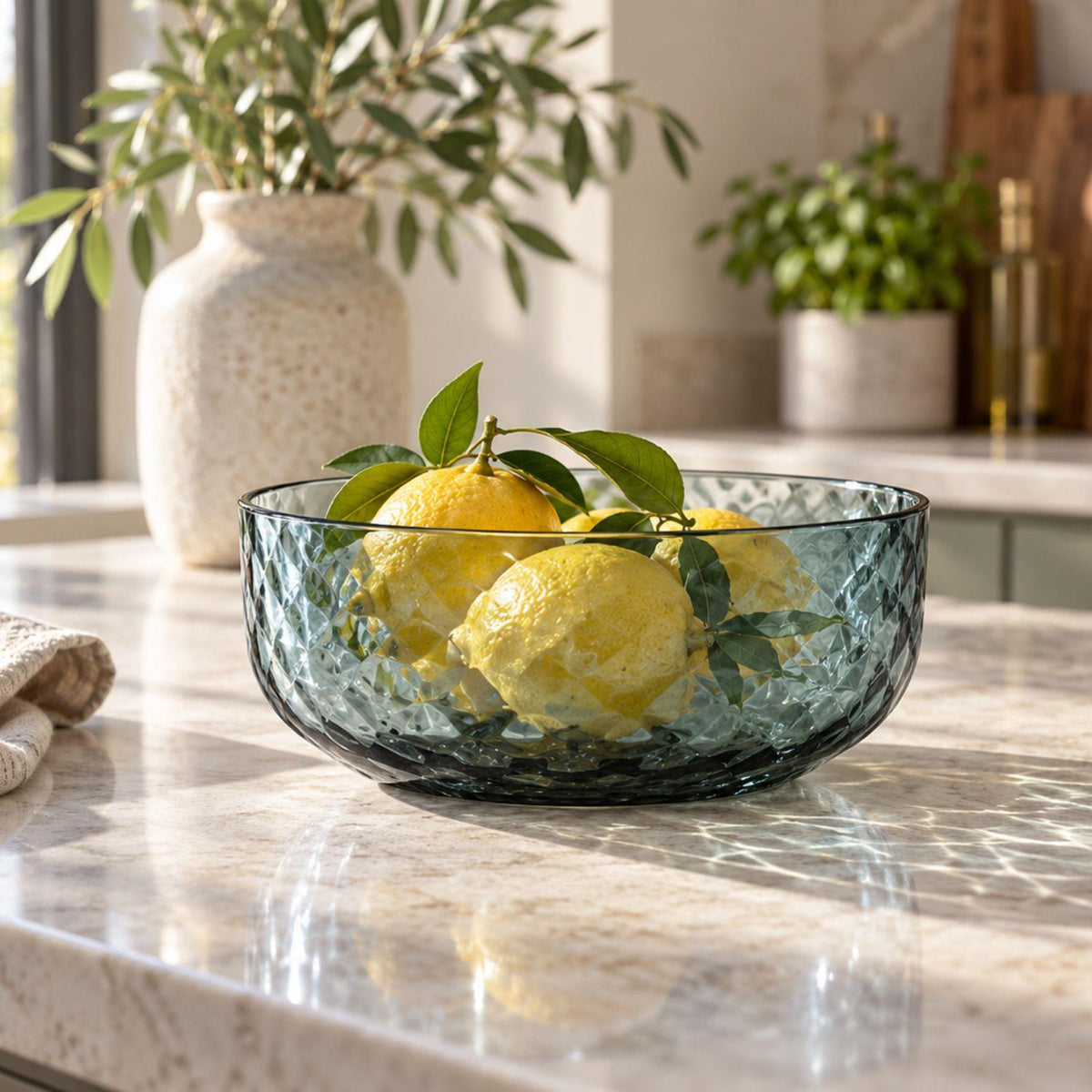 LSA Dapple Mouth-Blown Glass Bowl 22.5cm Water Blue