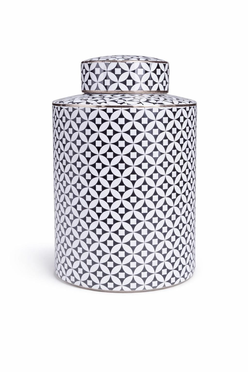 Black and White Print Ceramic Lidded Jar H32cm