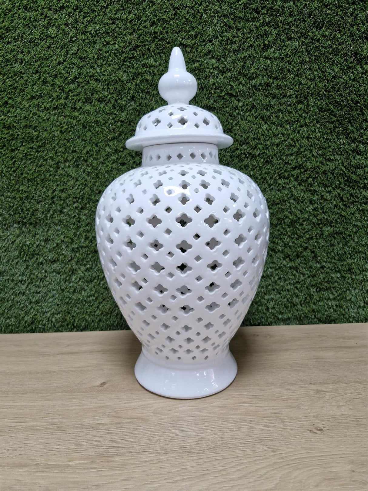 White Ceramic Lattice Ginger Jar Decorative Accent Vase 50cm