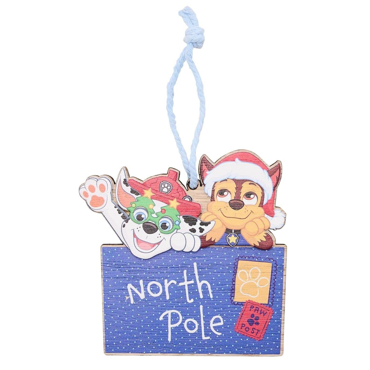 Paw Patrol Chase and Marshall North Pole Wooden Chritsmas Hanging Decoration