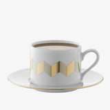 LSA Chevron Porcelain Teacup and Saucer 250ml Set Of 4 White and Gold
