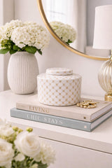 White and Gold Lattice Star Print Ceramic Ginger Jar with Lid H18cm