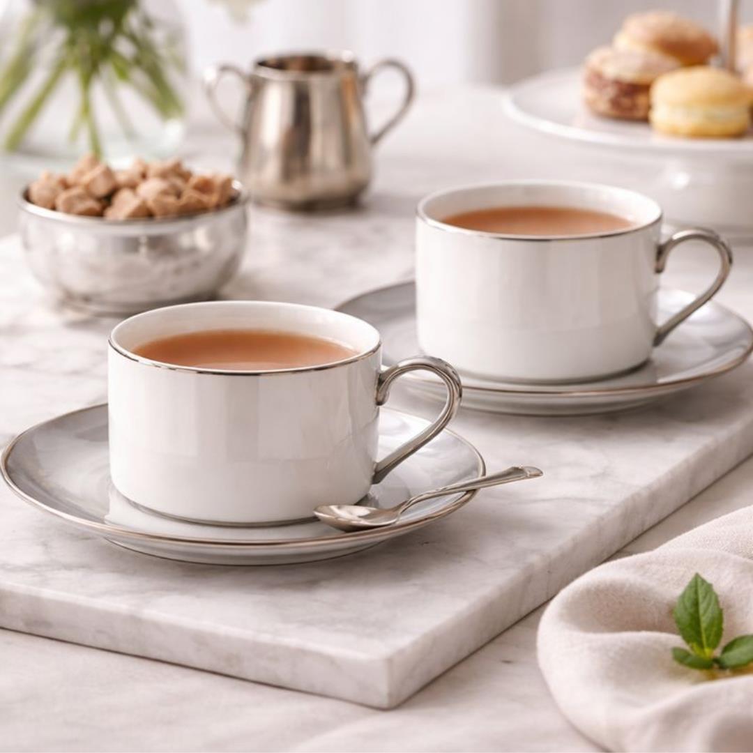 LSA Palazzo Porcelain Teacup and Saucer 250ml Pearl