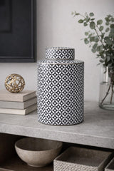 Black and White Print Ceramic Lidded Jar H32cm