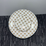 Decorative 33cm Tall White Vase with Gold Geometric Motif