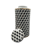 Black and White Geometric Vase with Gold Accent Approx 37cm