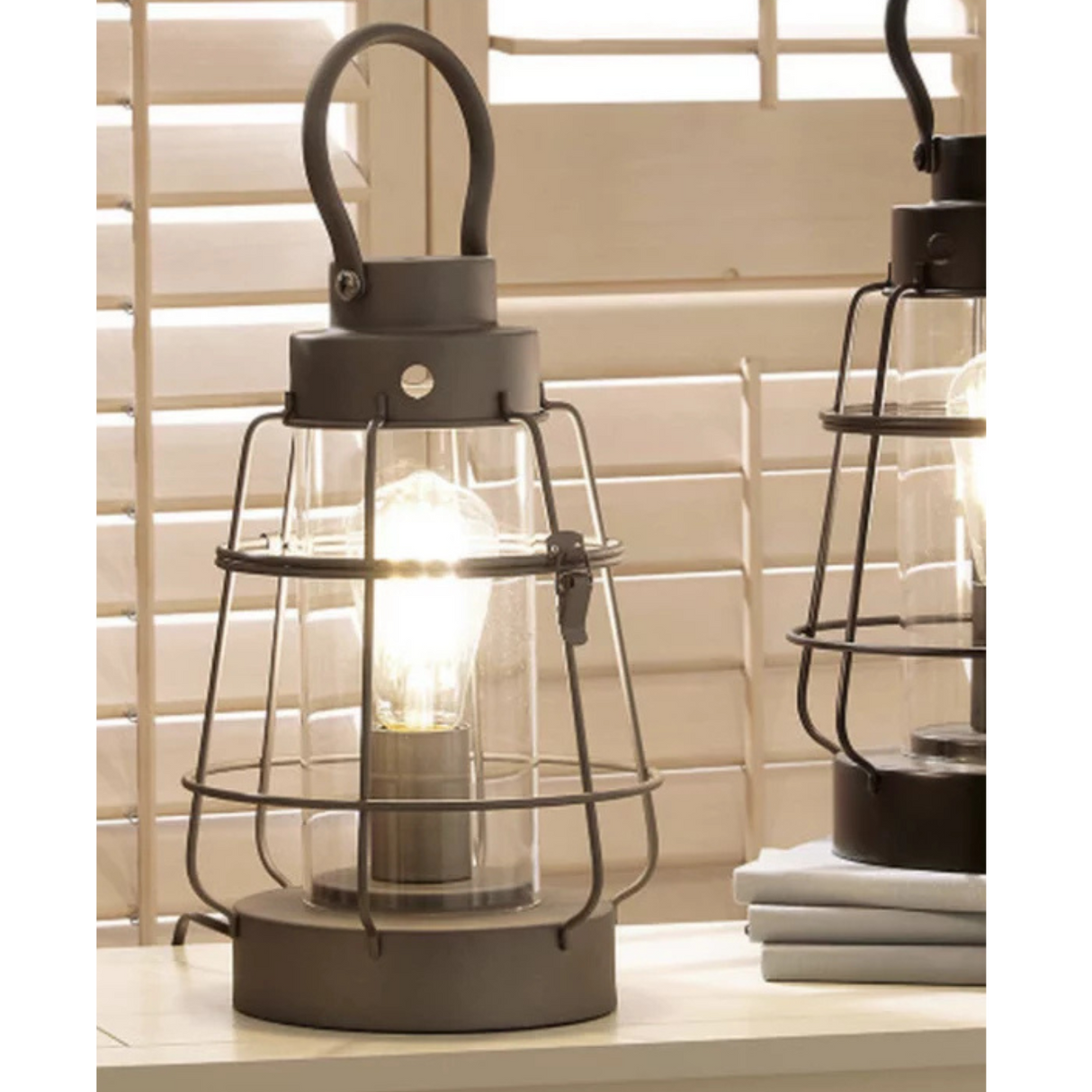 Black Metal and Clear Glass Oil Lantern Table Lamp