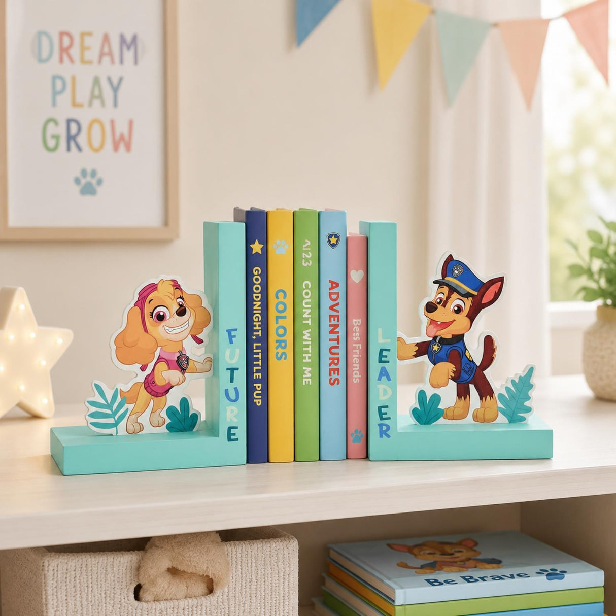 Paw Patrol Skye and Chase Wooden Bookends Turquoise