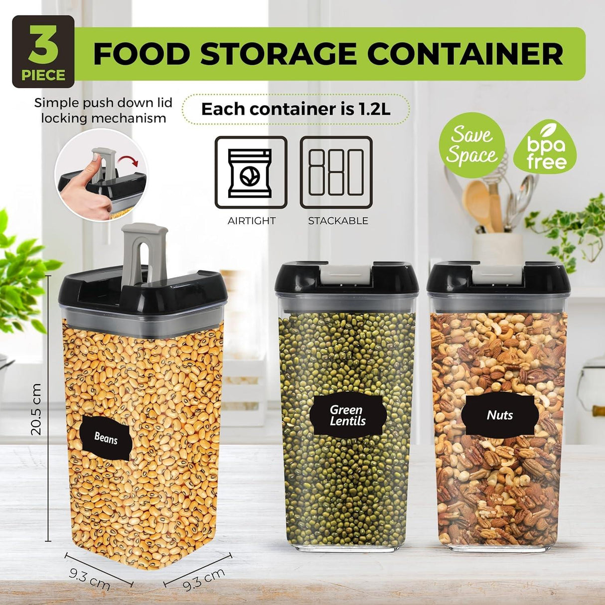 3 Piece 1.2L Food Storage Lock N Fresh Stackable Containers