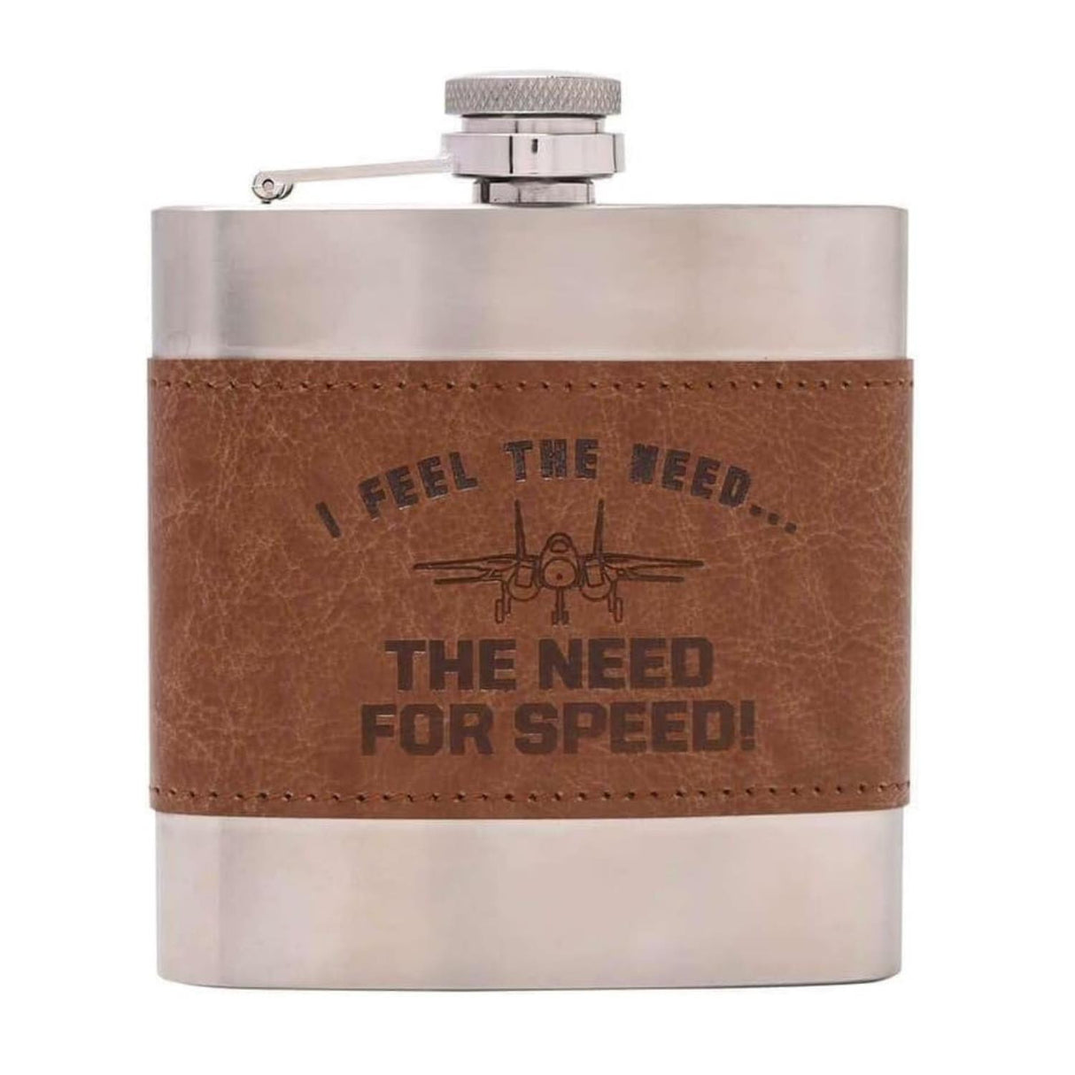 Top Gun Stainless Steel 6oz Hip Flask with Faux Leather Sleeve Brown