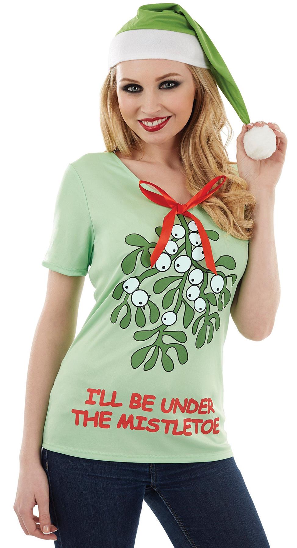 Women's Christmas Slogan T-Shirt "Under the Mistletoe" Size Small