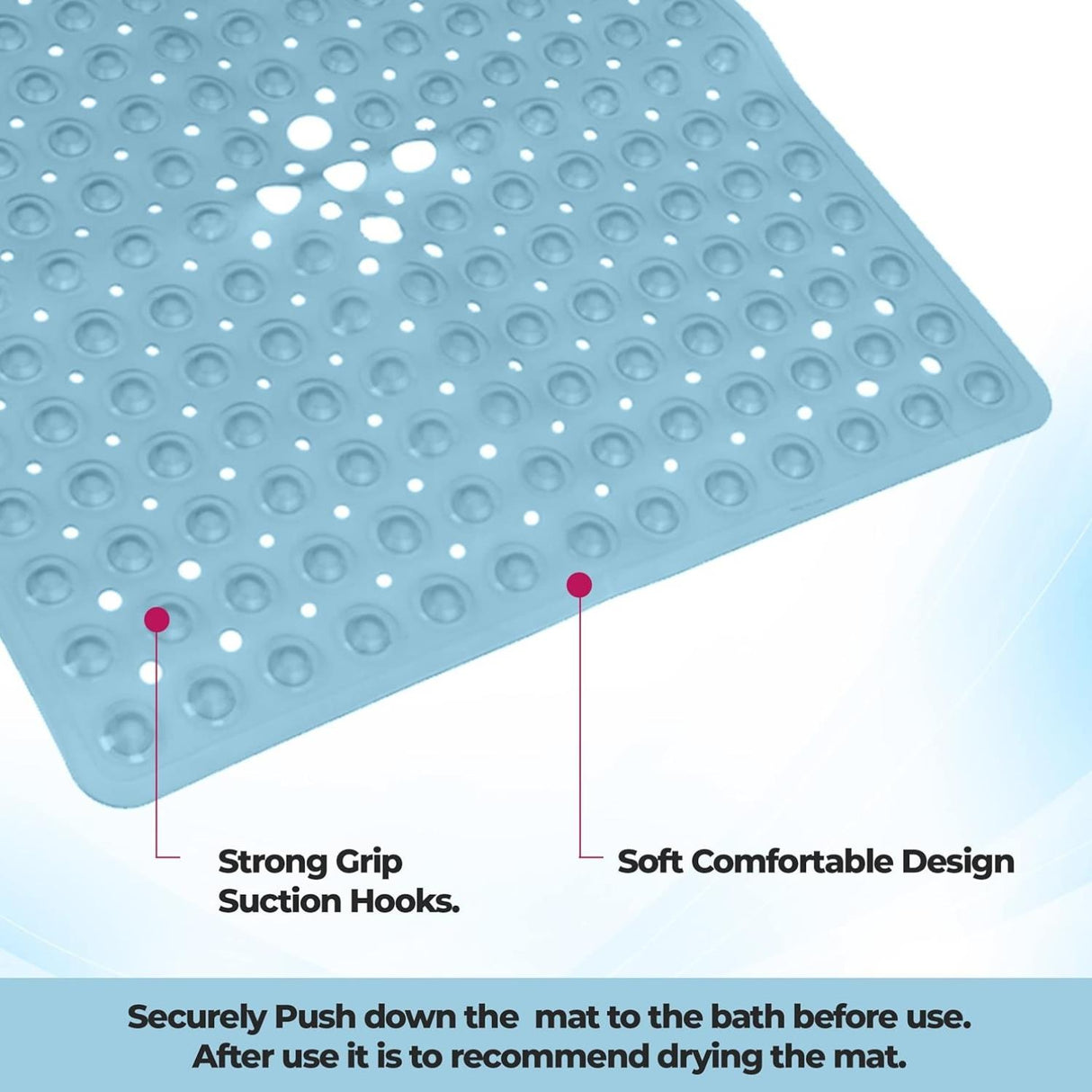 Non-Slip Durable Bath Shower Mat with Suction Cups 53cm x 53cm Blue