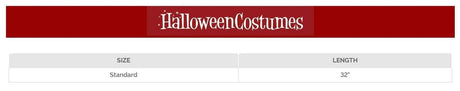 Size chart showing standard size and 32 inch length for womens fancy dress accessory